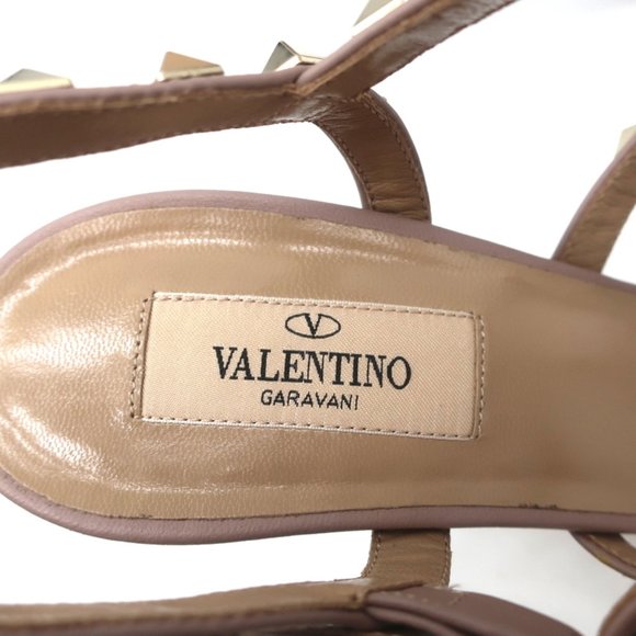 VALENTINO ROCKSTUD 105 ANKLE STRAP CAGED SANDALS POUDRE LEATHER SIZE 38.5 NEW - Picture 11 of 12